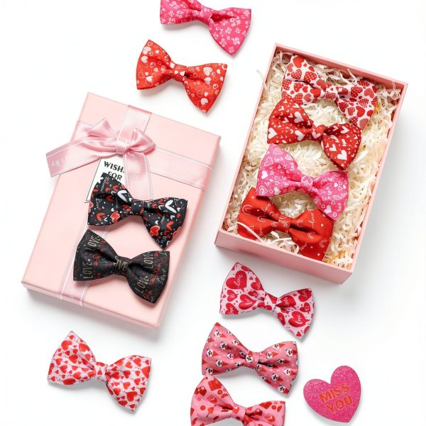Amylove Valentines Dog Bows Adjustable Collar Charms Pets-4