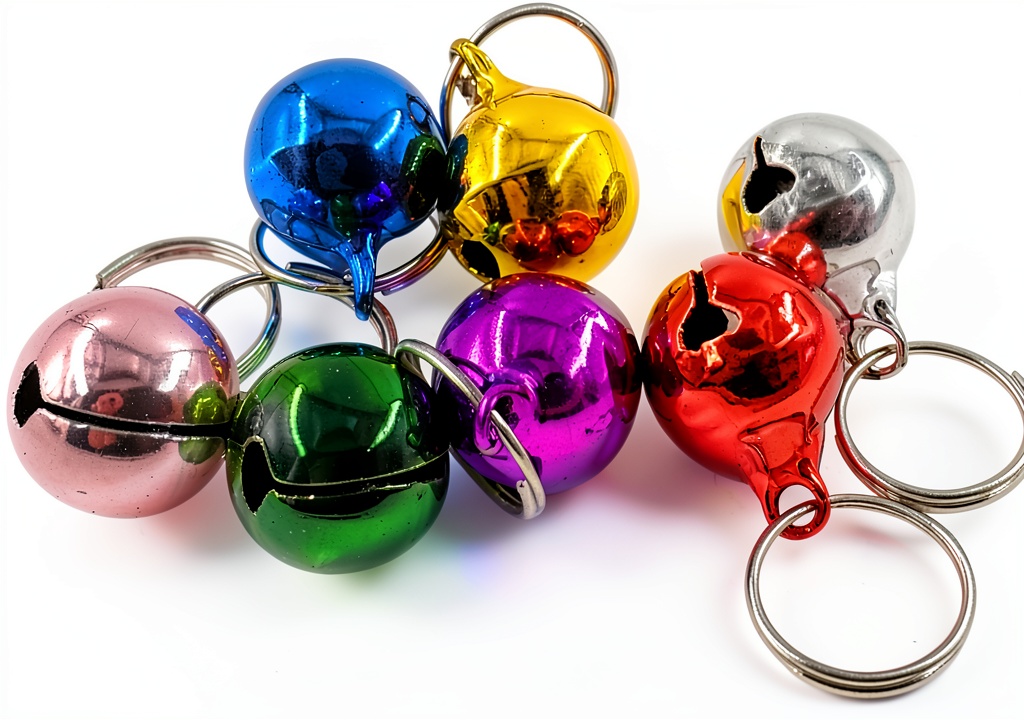 Pet bells attached to a dog collar in a home setting
