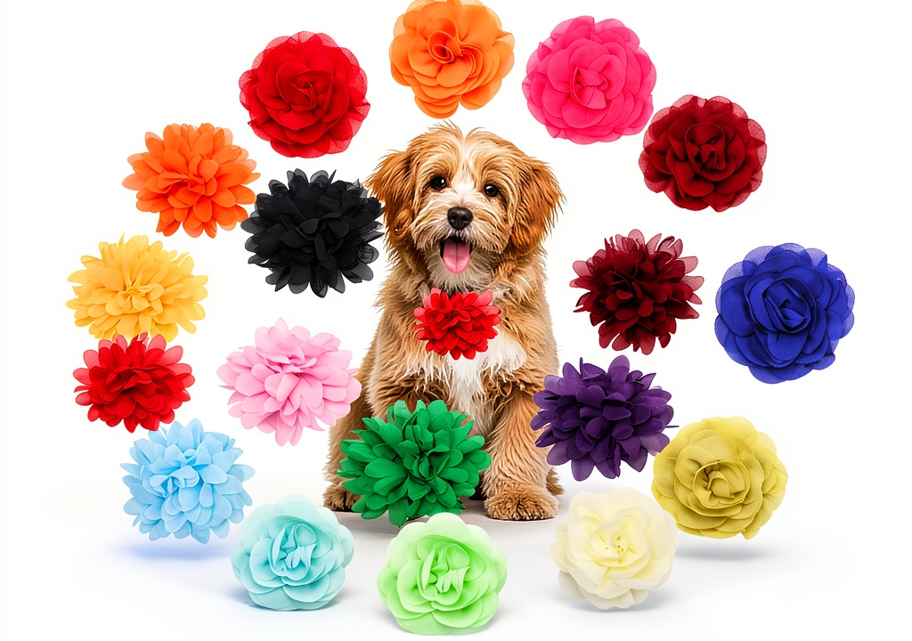 Catcan dog collar flower charm attached to a pet collar showing vibrant colors