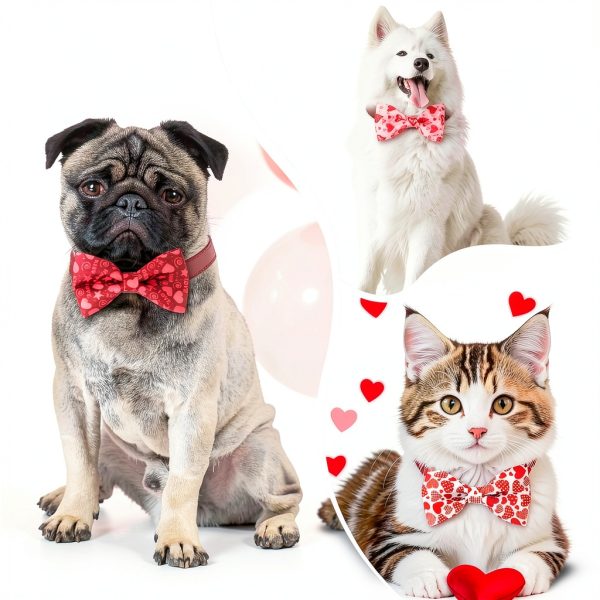 Amylove Valentines Dog Bows Adjustable Collar Charms Pets-3