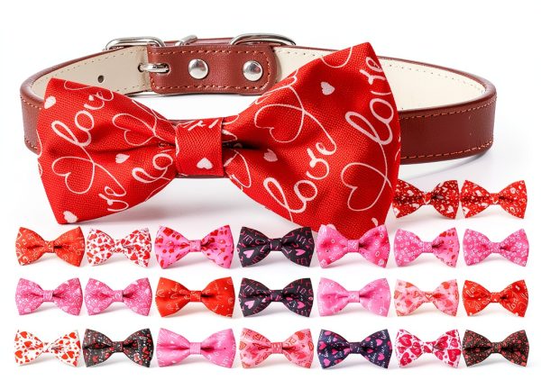Amylove Valentines Dog Bows Adjustable Collar Charms Pets-0
