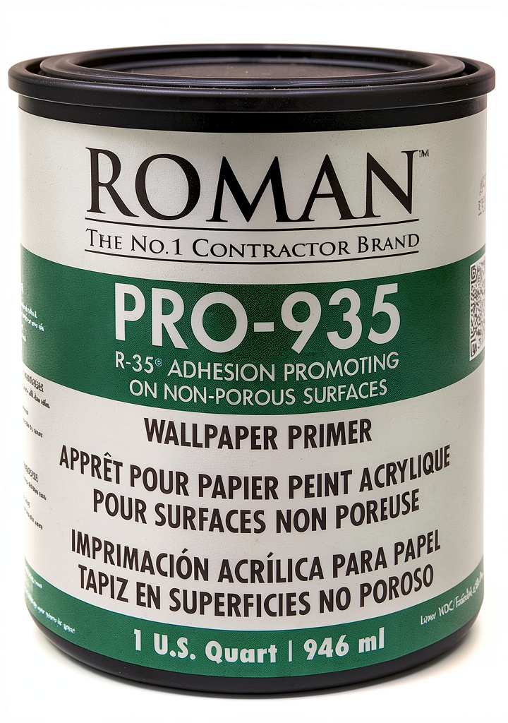 Installing Heavy Duty Wallpaper Adhesive Roman Adhesives Clear 1 Quart on a wooden desk