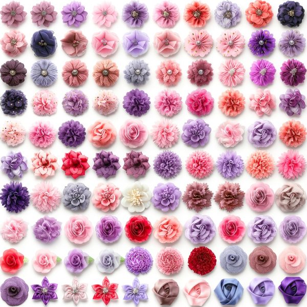Sanwuta Dog Collar Flowers Set 100 Pcs Satin Pet Accessories-0