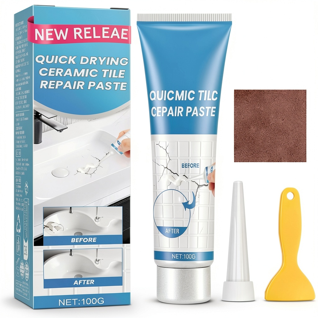 Applying NHIGINPH Tile Repair Paste to a cracked kitchen tile