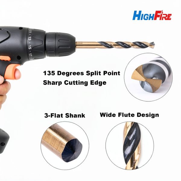 HIGHFIRE Mechanic Drill Bit Set HSS 29-Piece BlackGold 135deg Split-4