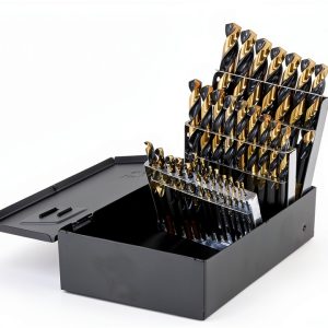 Drillco 350N Series Nitro 29 Piece High-Speed Steel Mechanics Length Drill Bit Set, Black and Gold Oxide Finish, Round with Flats Shank, Spiral Flute, 135 Degrees Split Point, 1/16" - 1/2" in 1/64" increments-0