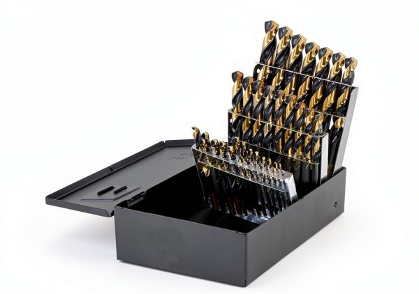 Drillco 350N Series Nitro 29 Piece High-Speed Steel Mechanics Length Drill Bit Set, Black and Gold Oxide Finish, Round with Flats Shank, Spiral Flute, 135 Degrees Split Point, 1/16" - 1/2" in 1/64" increments-0